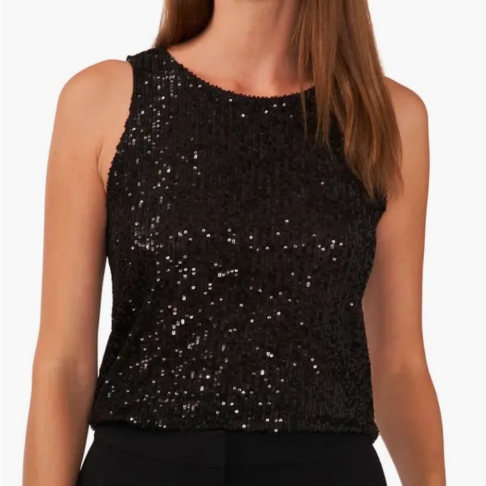 Halogen Women’s Black Sequin High-Low Tank Size Large  Flirty Back Key Hole New